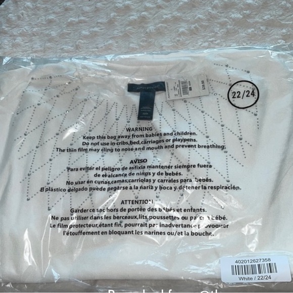 ASHLEY STEWART NWT, Plus Size 22/24 Women’s White Rhinestone Dolman Sleeve Swe… - Picture 3 of 4